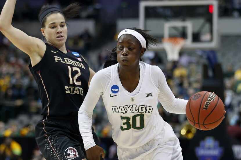 Baylor guard Alexis Jones (30) drives the ball around Florida State guard Brittany Brown...