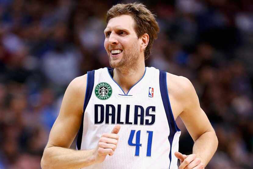 Dirk Nowitzki with a possible logo on his jersey