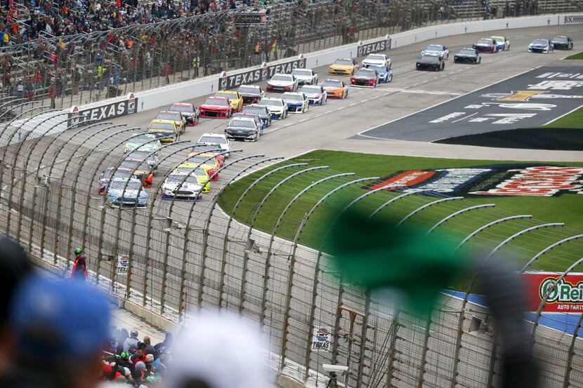 Drivers line up during the Monster Energy NASCAR O'Reilly Auto Parts 500 at Texas Motor...