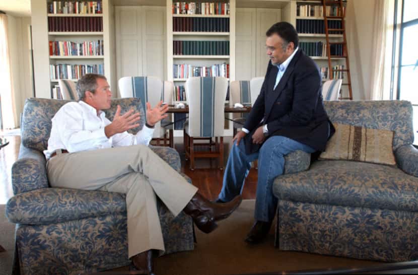 Then-President Bush met with Saudi Arabian ambassador Prince Bandar bin Sultan at the...