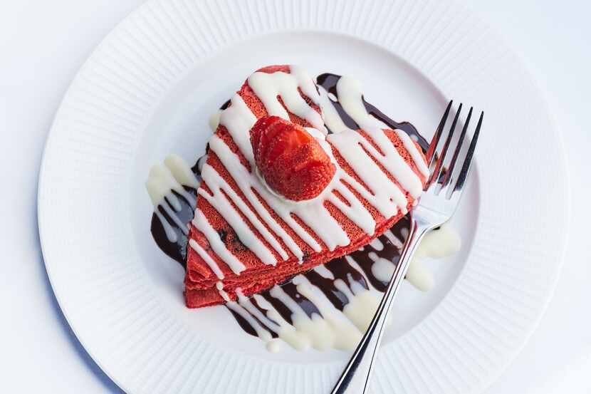 Al Biernat's offers red velvet heart shaped pancakes as part of its Valentine's Day...