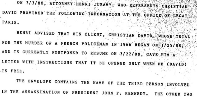 Section of a 1988 FBI memo released on Nov. 17, 2017.