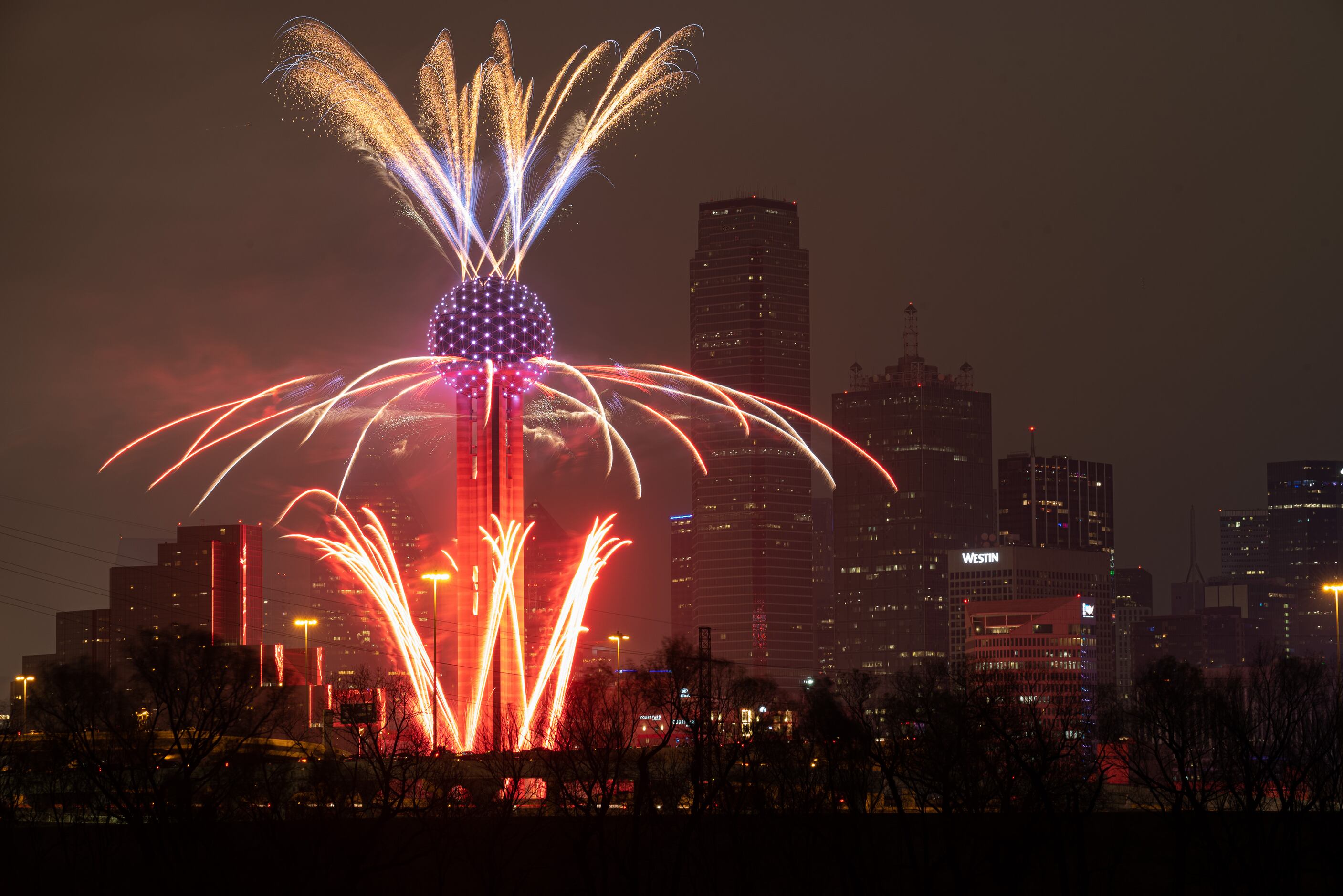 The sixth annual Reunion Tower Over the Top New Year's Eve fireworks show in downtown...