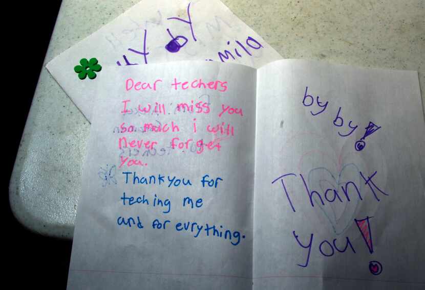 Camila Guzman, 7, personalized some cards and delivered them to her teachers during a...