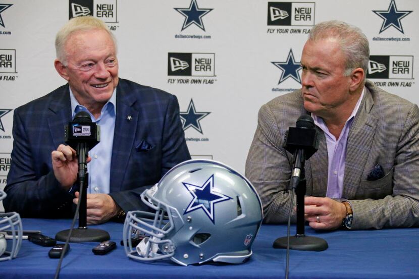 Dallas Cowboys owner and general manager Jerry Jones and Cowboys President Stephen Jones...