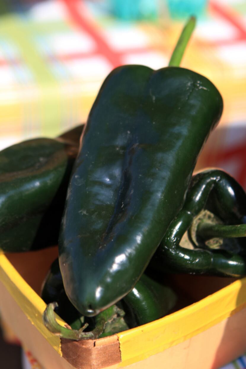 Poblano peppers from Rae Lili Farm in Cooper, Texas, at the White Rock Local Market, on...