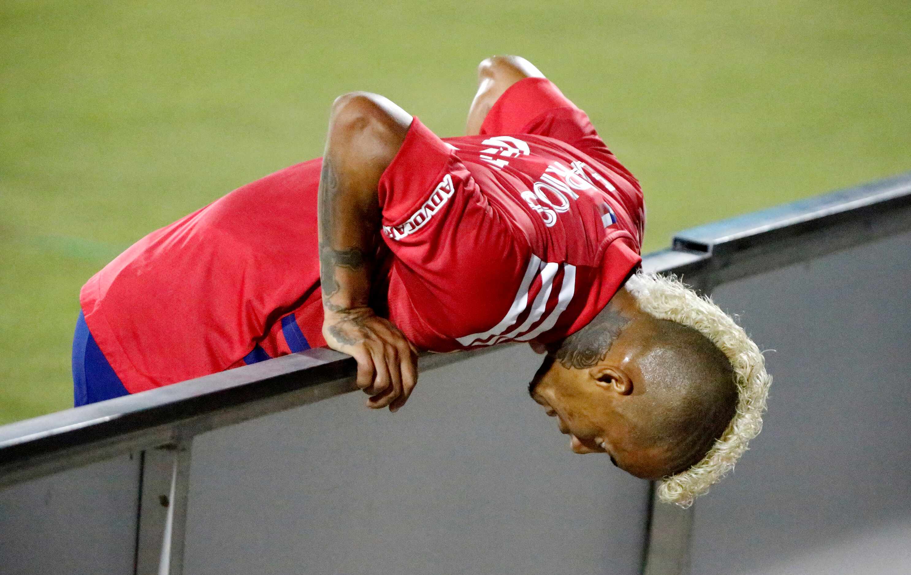 FC Dallas midfielder Michael Barrios (21) reacts to a missed opportunity after a shot on...