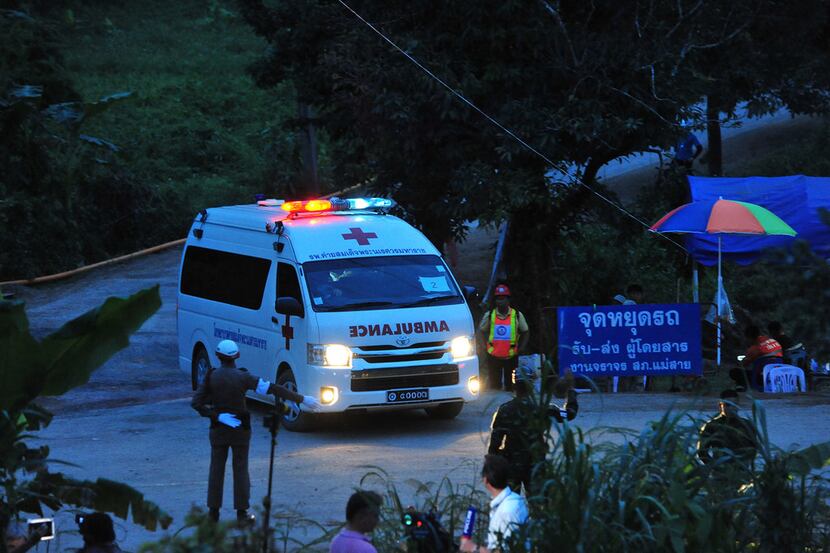 An ambulance taking a rescued boy heads for a local hospital in Chang Rai, Thailand. By...