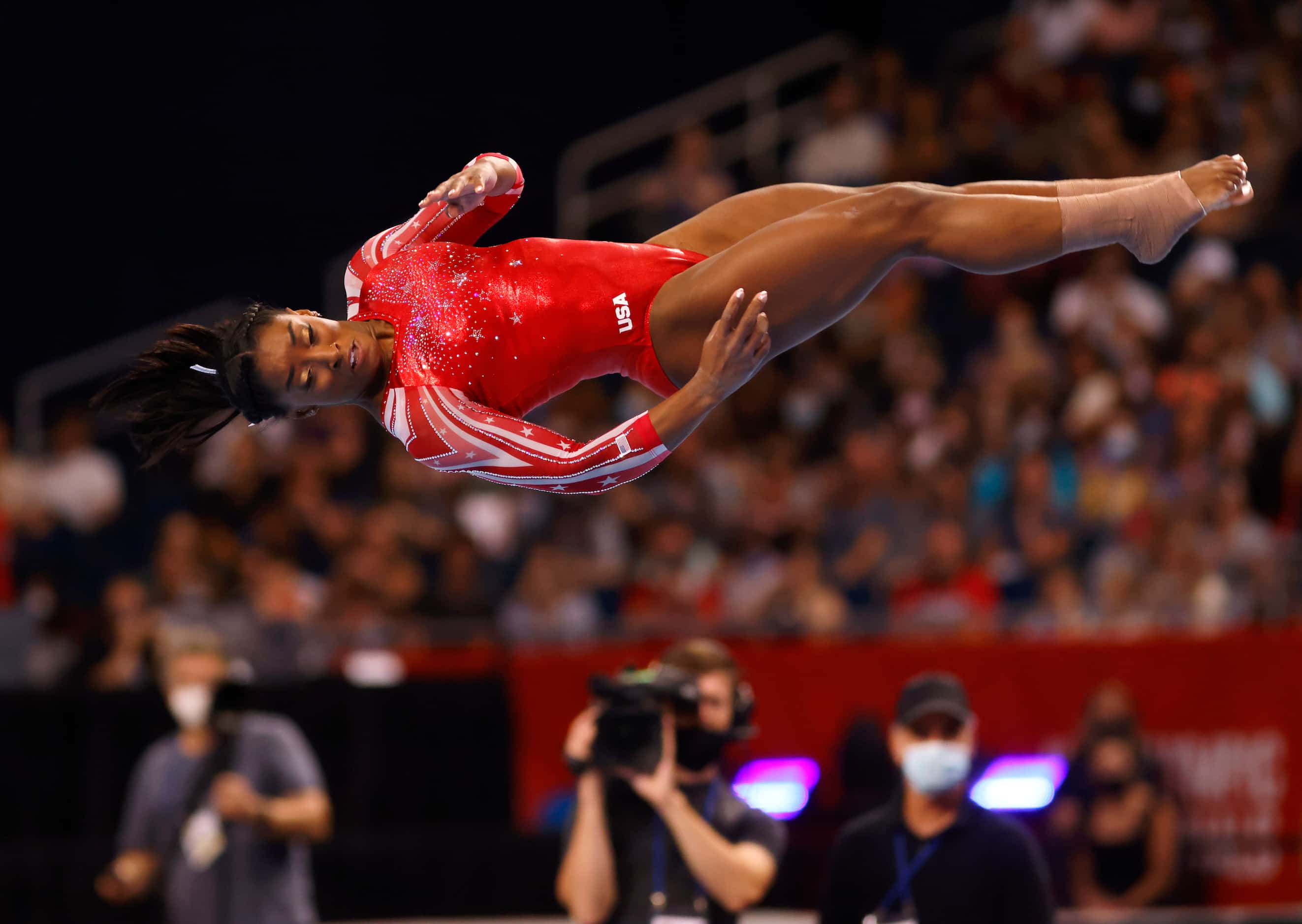 Simone Biles during her floor routine during day 2 of the women's 2021 U.S. Olympic Trials...
