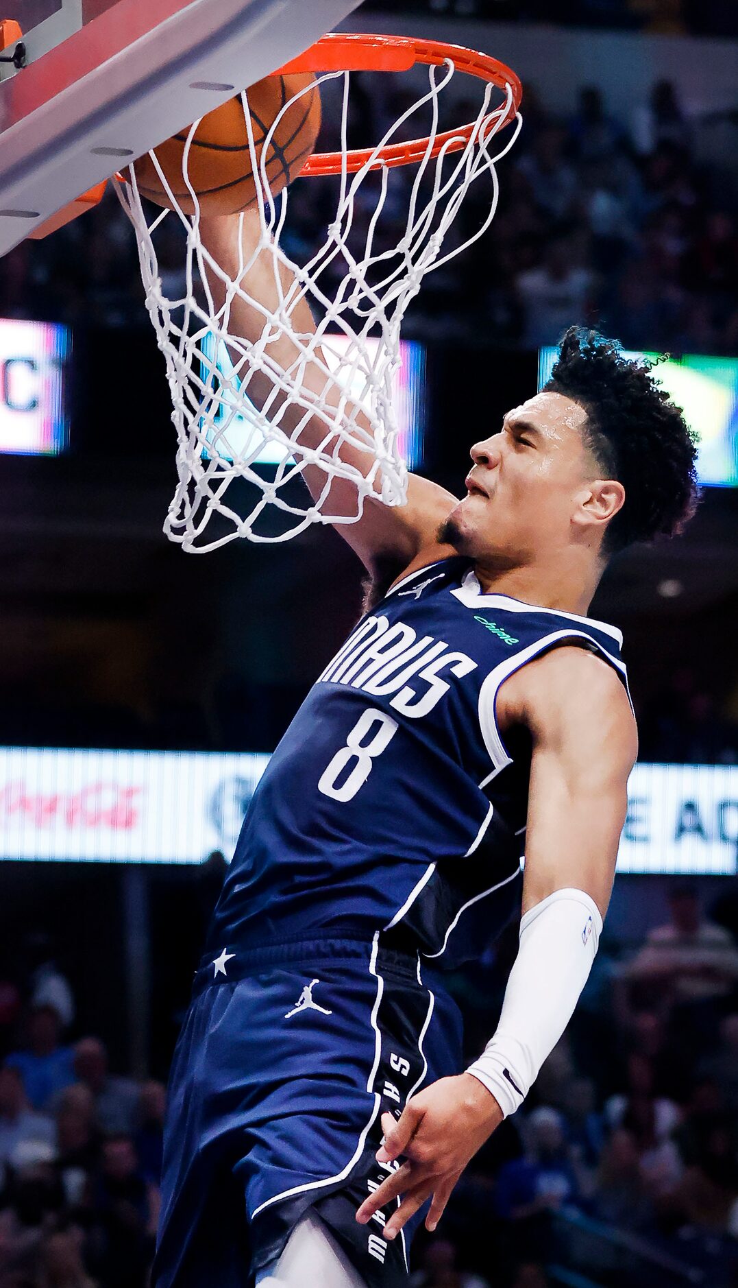 Dallas Mavericks guard Josh Green (8) breaks away for a second quarter dunk against the...