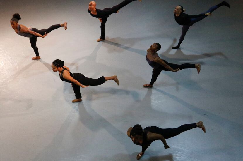 Dallas Black Dance Theatre rehearses choreographer Ray Mercer's Undeviated Passage at the...