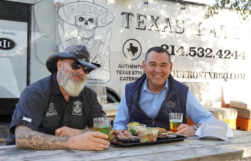 Arnulfo "Trey" Sánchez (left), founder of a barbecue food trailer called Vaqueros, partnered...