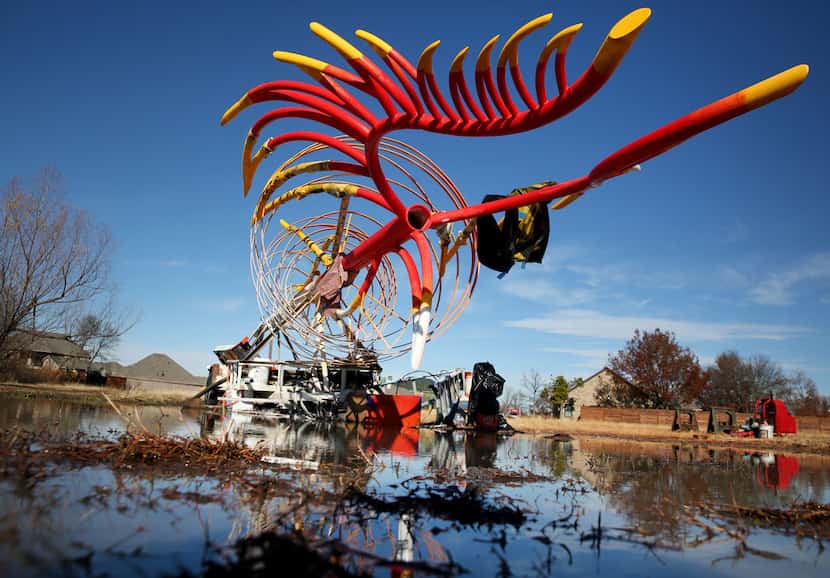 A memorial sculpture, still under construction, titled "Phoenix" designed by Troy Connatser...