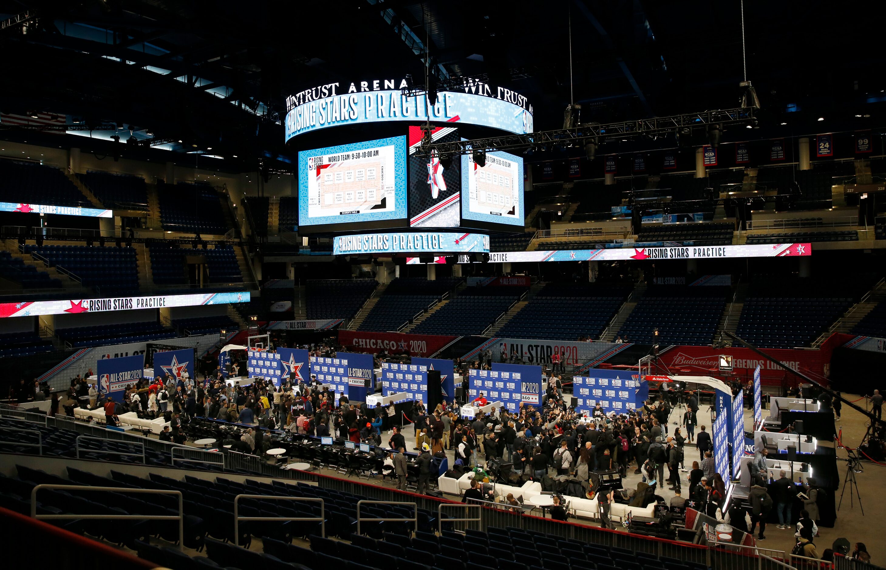 World Team NBA Rising Stars media availability on the court at Wintrust Arena during the NBA...