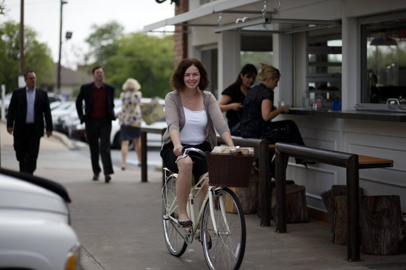 Amy Cowan in front of Oddfellows in Bishop Arts, of which she's a co-owner