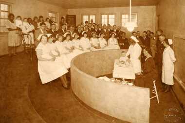 A 1930s Bradford Hospital classroom for nursing students, medical students and mothers....