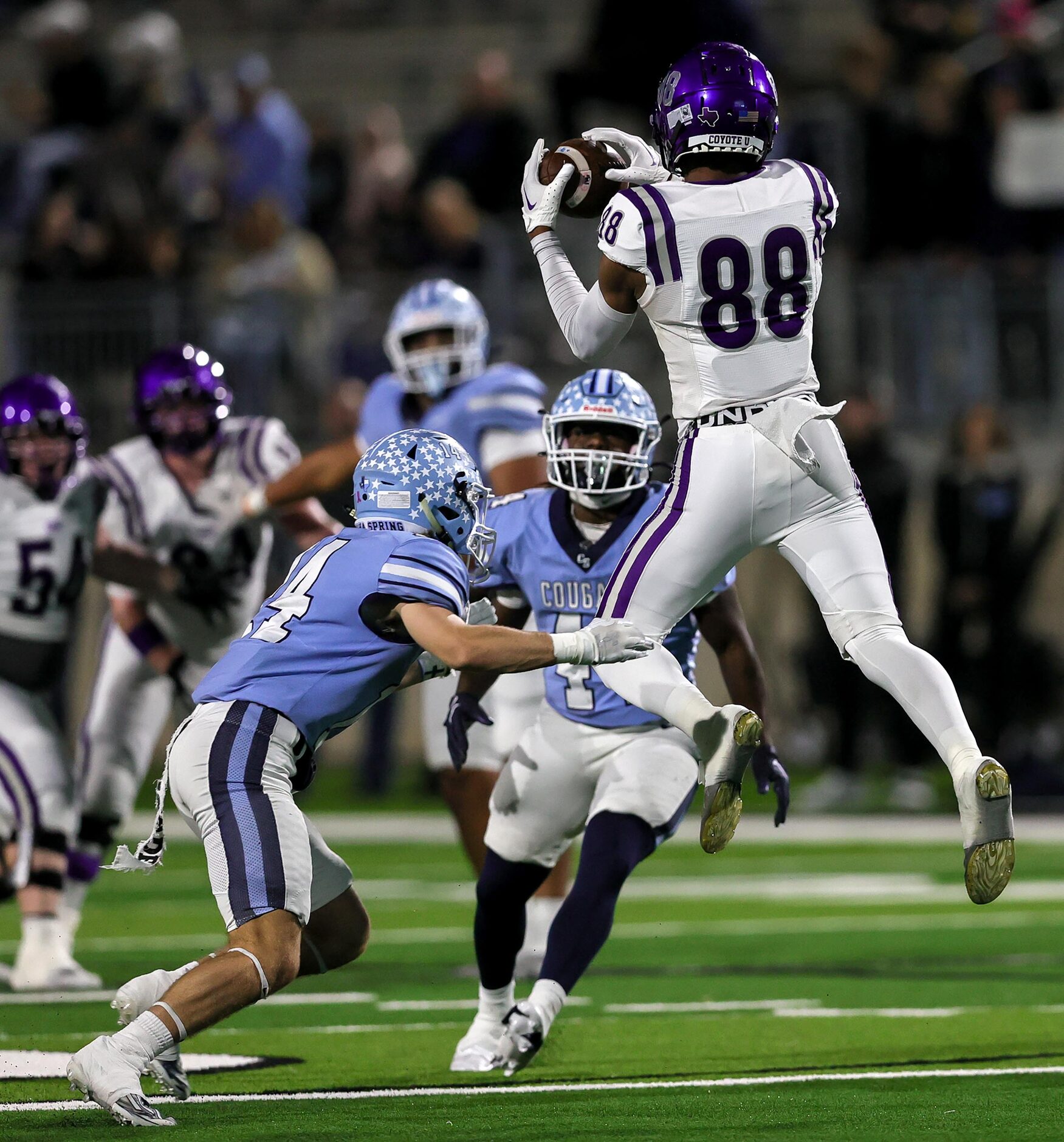 Anna wide receiver Jonathan Brown (88) comes up with a reception against China Spring...