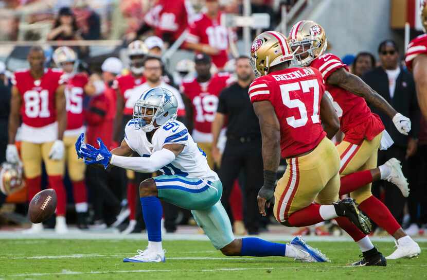 Dallas Cowboys wide receiver Jon'Vea Johnson (81) misses a pass during the second quarter of...
