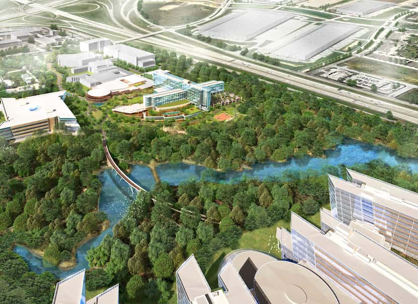 A rendering shows American Airlines headquarters campus being built in Fort Worth including...