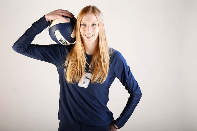 Flower Mound sophomore Kaylee Cox, All-Area Volleyball Player of the Year in the studio at...