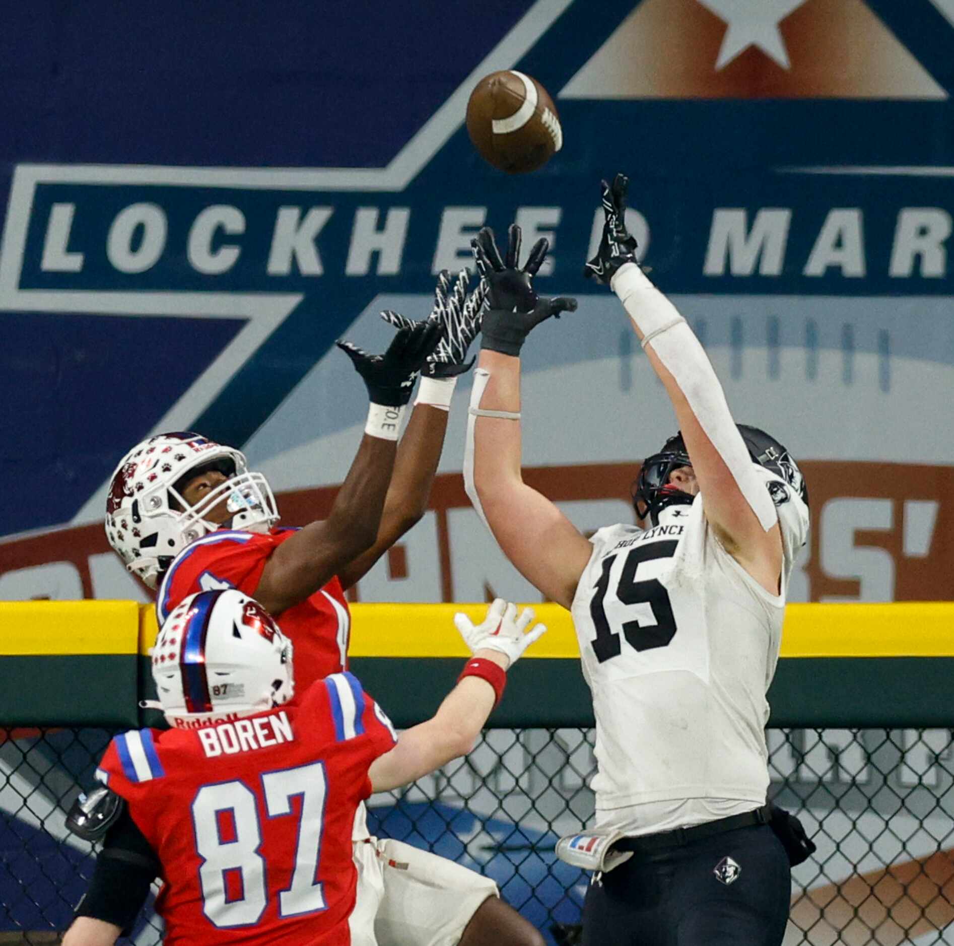 Parish Episcopal defensive back DC Crane (4) breaks up a pass intended for Bishop Lynch's...