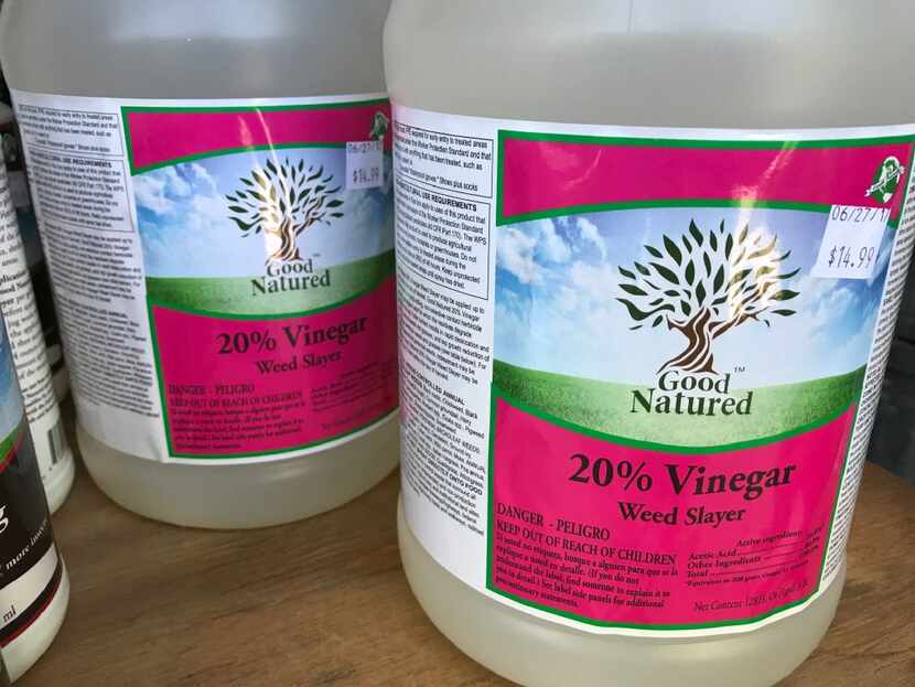 20 percent vinegar labeled for organic weed control. 