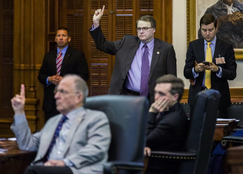 Sen. Bob Hall, R-Edgewood, left, and Sen. Brian Birdwell, R-Granbury, voted for SB 11,...