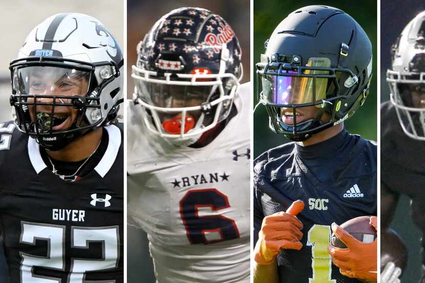 From left to right: Denton Guyer's Peyton Bowen, Denton Ryan's Anthony Hill Jr., South Oak...