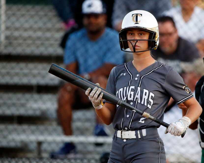 The Colony's Jacee Hamlin (2) bats against Birdville during game 2 of the Class 5A 
...