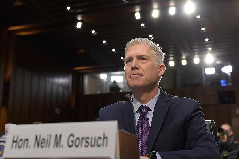 Supreme Court Justice nominee Neil Gorsuch arrives on Capitol Hill in Washington for his...