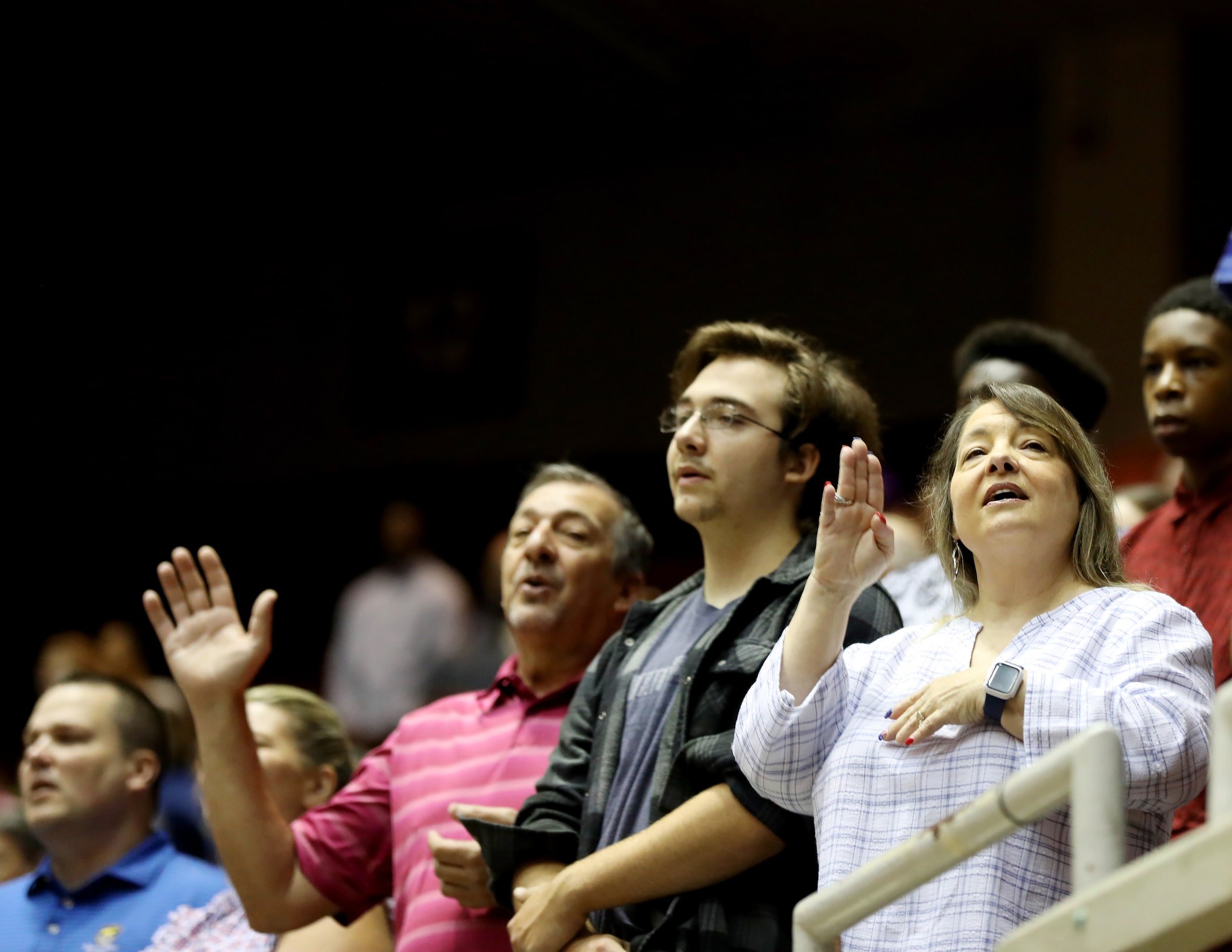 First Baptist Church members participate in Sunday service held at the Dallas Convention...