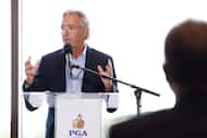 PGA of America CEO, Seth Waugh talks during a “Welcome Home Celebration,” event at the new...