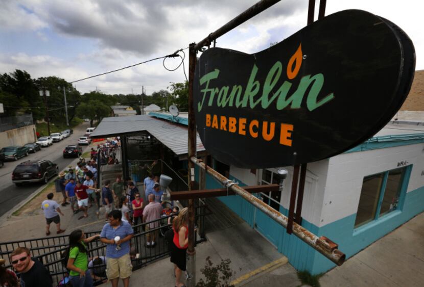 Long lines form outside Franklin Barbecue in Austin, Texas, the first stop on the Austin BBQ...