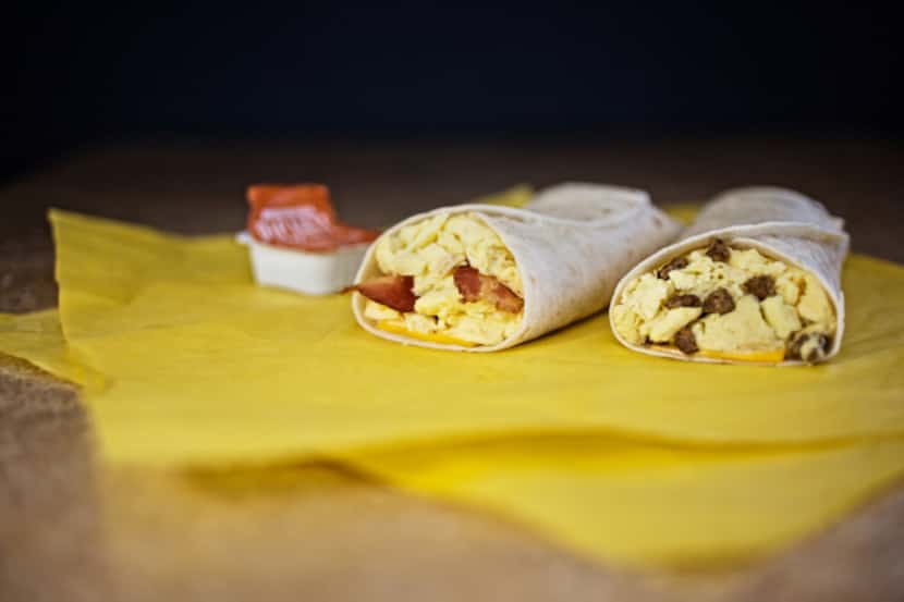 Whataburger's famous taquitos come with sausage, egg and cheese, right; bacon, egg and...