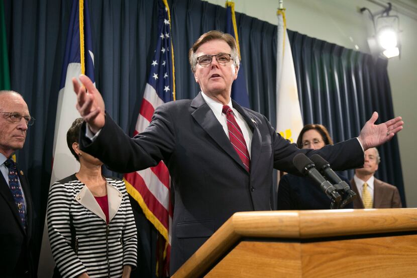Lt. Gov. Dan Patrick speaks about SB 6, the Texas Privacy Act, at a news conference at the...