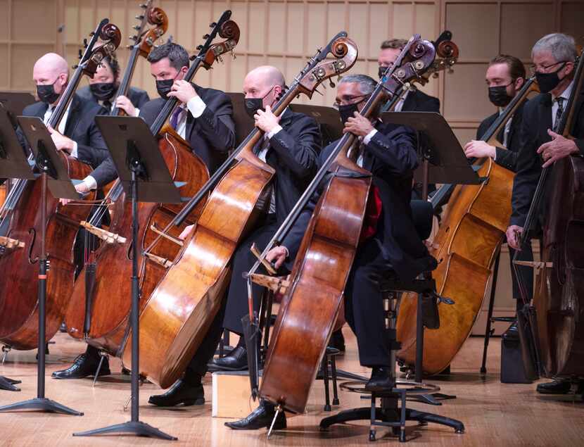 Bass players from the Dallas Symphony Orchestra and Metropolitan Opera Orchestra perform in...