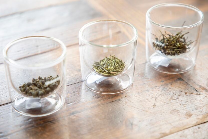 Glasses of loose-leaf tea at the tea tasting
