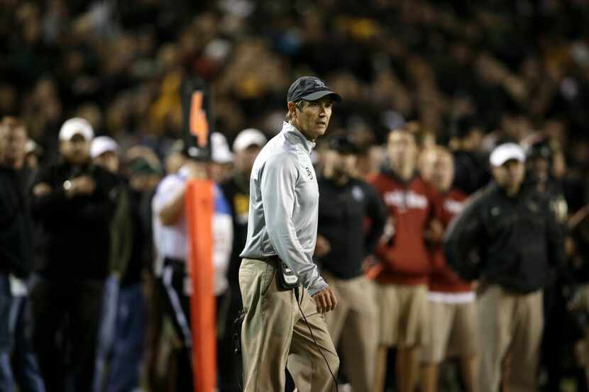 Baylor head coach Art Briles watches play from the sideline during an NCAA college football...
