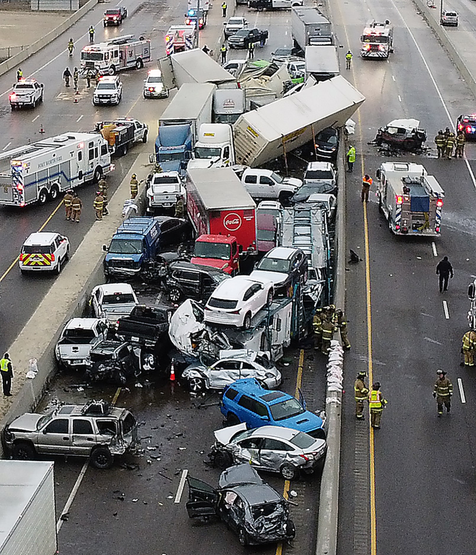 Mass casualty wreck on I-35W and Northside Drive in Fort Worth, Texas on Thursday, February...