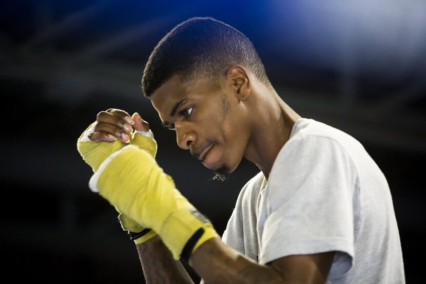 Maurice "Mighty Mo" Hooker shadow boxes while training at the Maple Avenue Boxing Gym on...