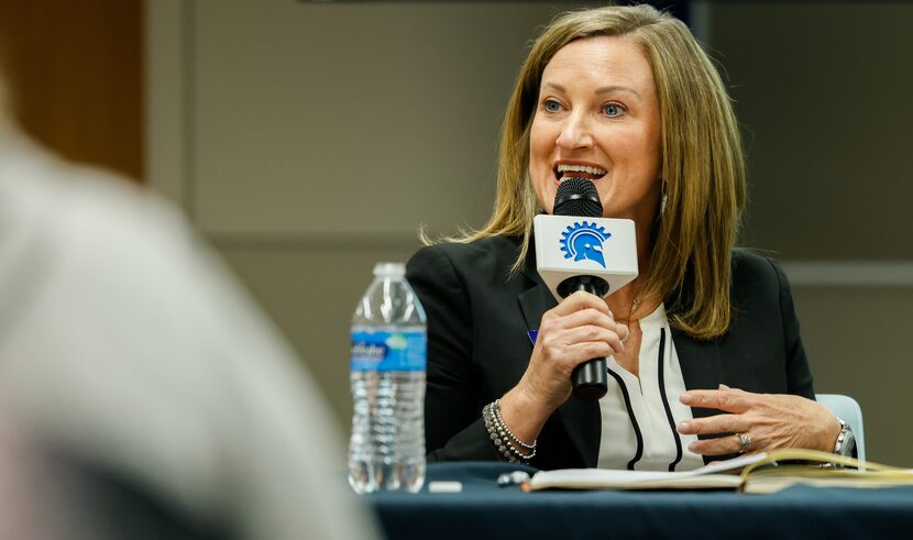 Republican Jamee Jolly responds to questions in a District 70 Candidate Forum hosted by...