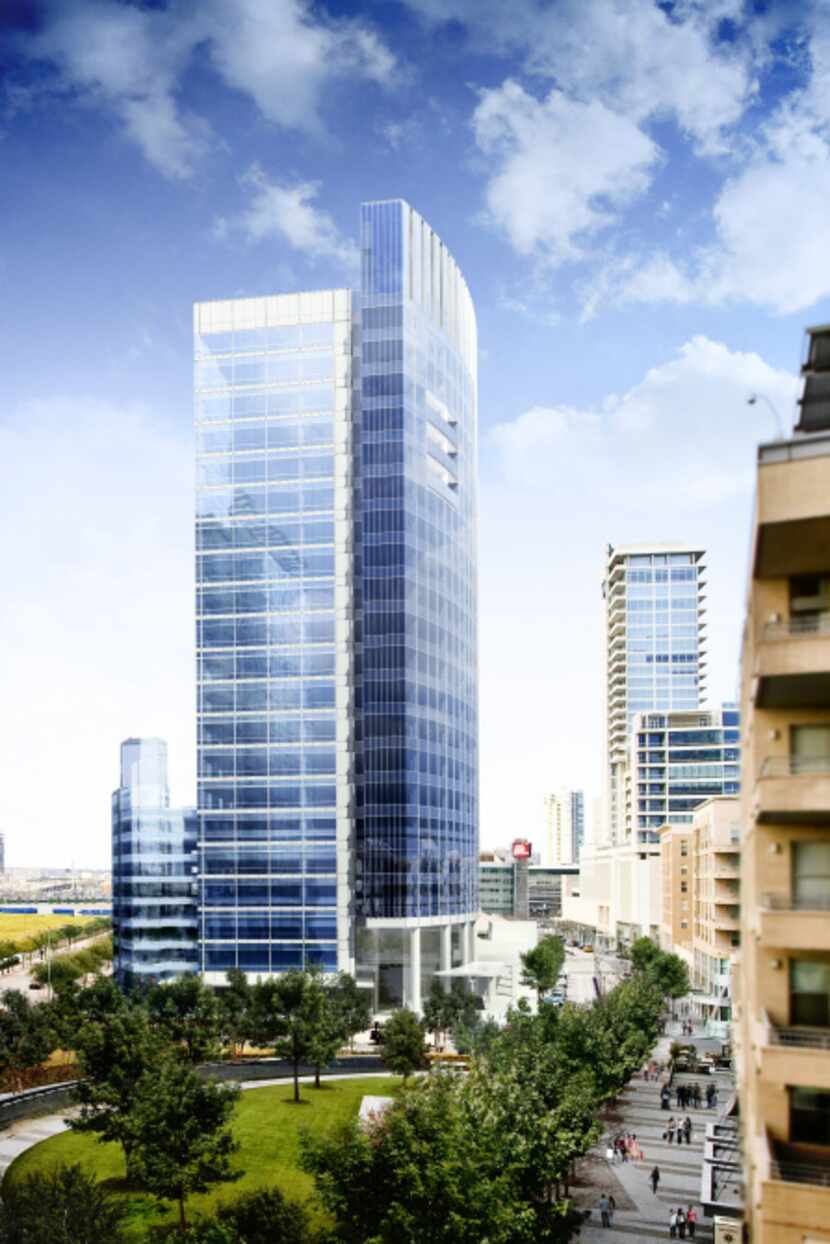 Developer KDC  plans a 23-story office tower (shown in a rendering) in Victory Park, which...