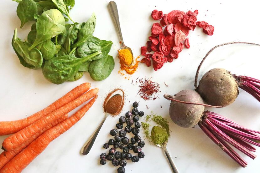 Beets, turmeric, spinach and other fruits, veggies and spices can be used to color baked goods.