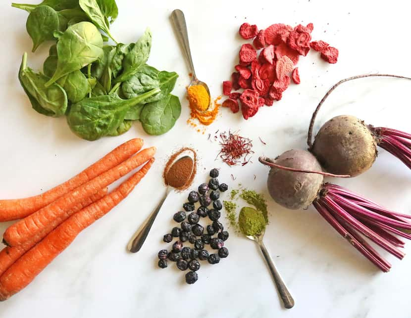 Beets, turmeric, spinach and other fruits, veggies and spices can be used to color baked goods.