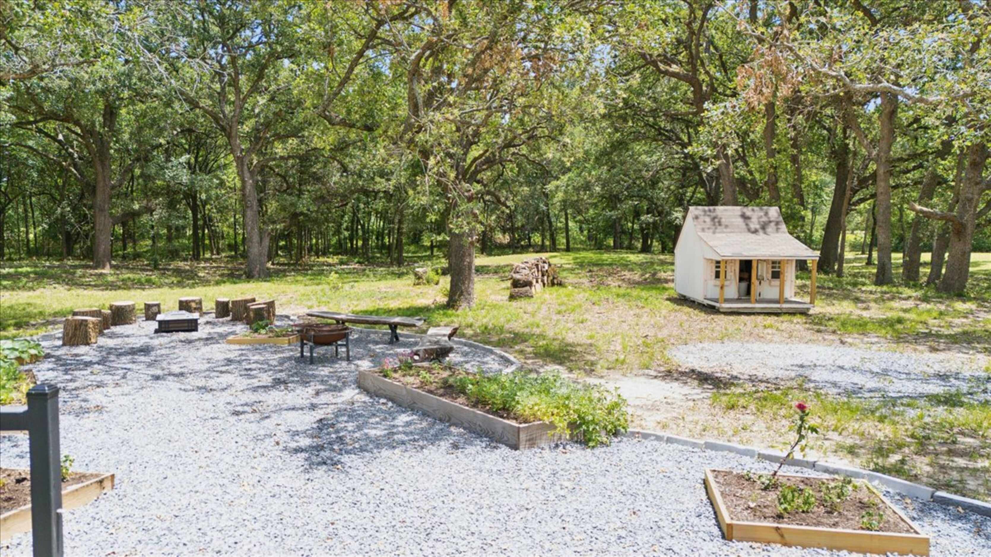 Outdoor scene with children's playhouse