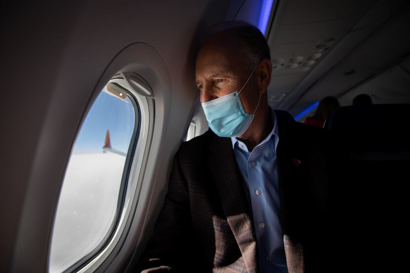 Southwest Airlines CEO Gary Kelly, aboard a test flight of one of the company's 737 Max...