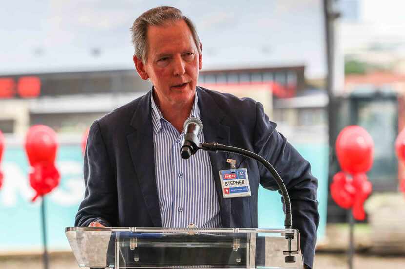 Central Market president Stephen Butt speaking to a crowd of more than 100 gathered for the...