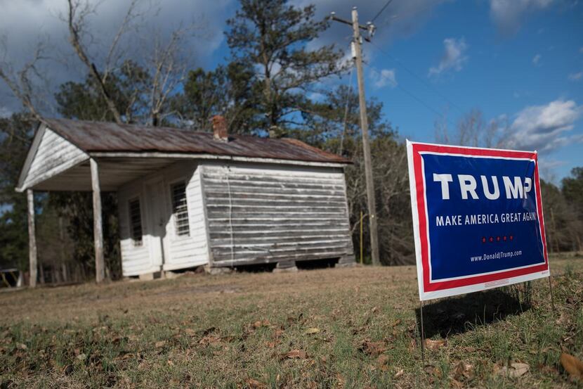 
A Donald Trump campaign sign sits along state Route 521 near Westville, S.C. His wins there...