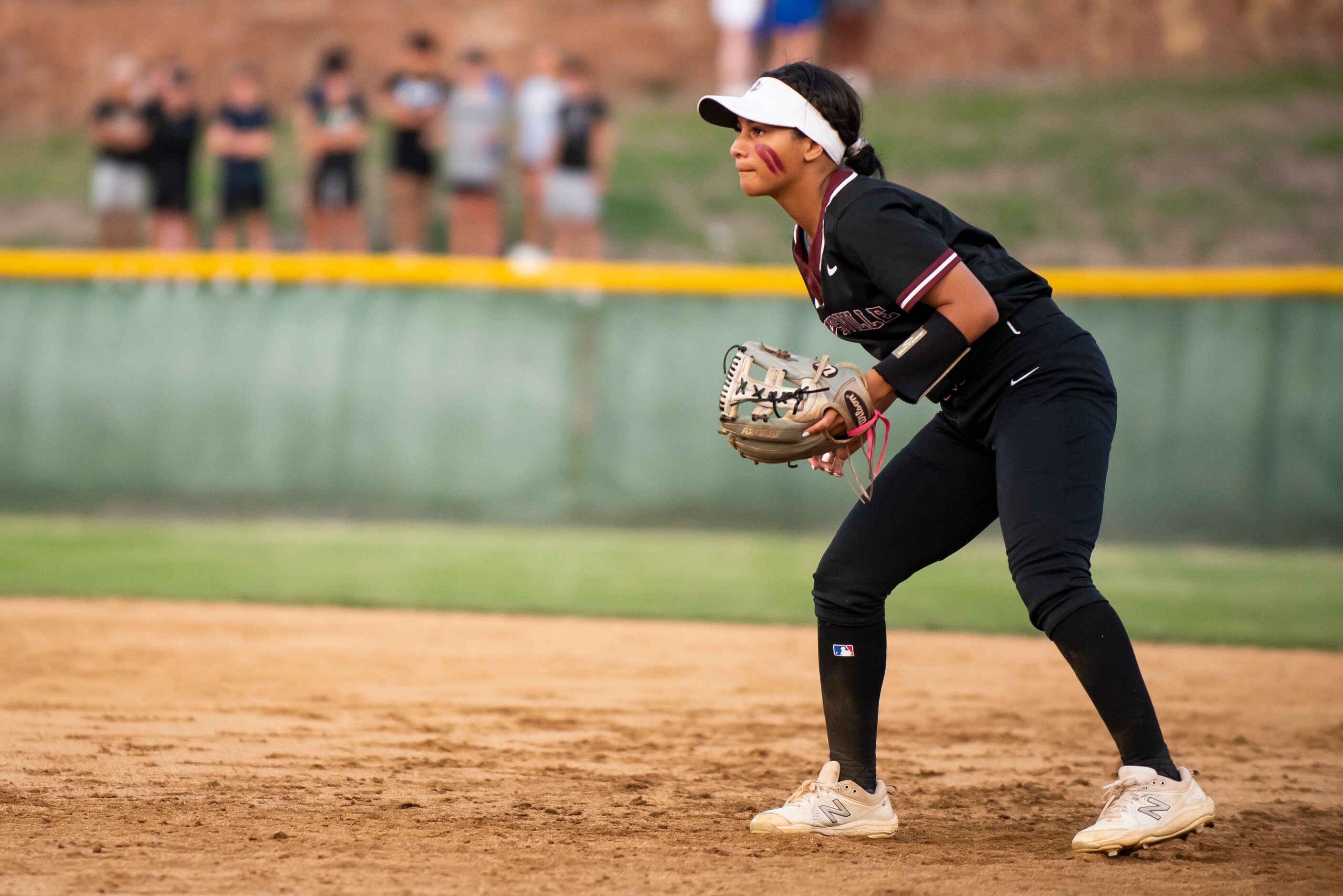 Lewisville’s Jadyn Grandison (5) gets in position to make a play during the District 6-6A...