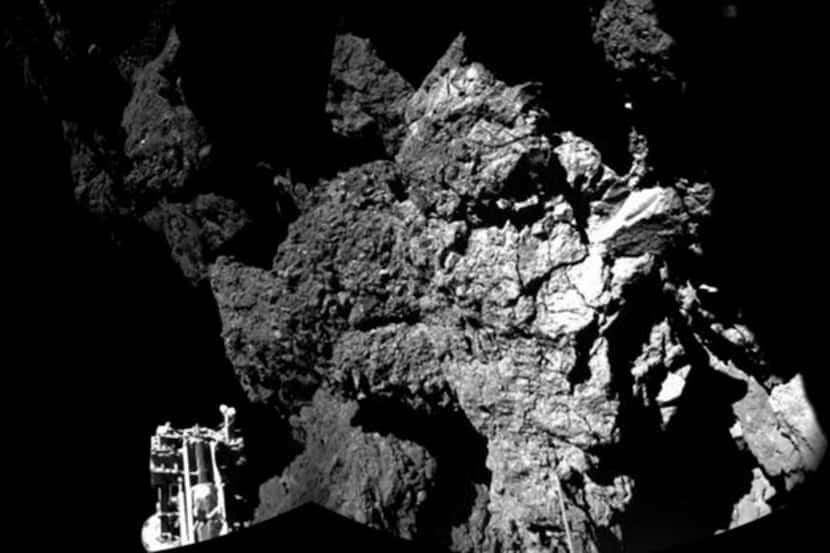A two-image panorama taken by the Philae lander from the surface of Comet...